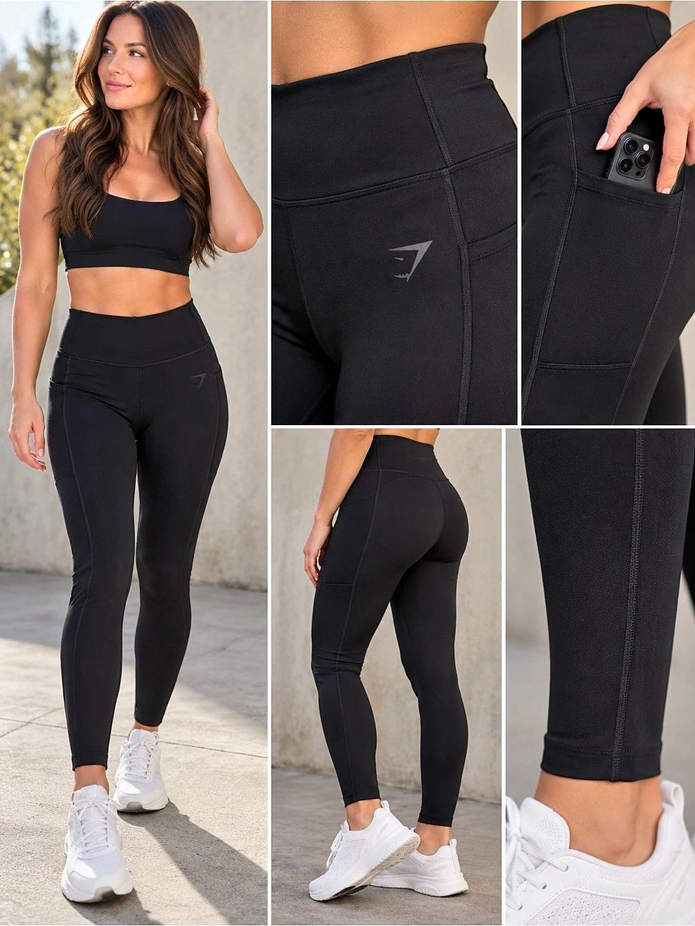 Gymshark | Black | Medium | High Rise Athletic Leggings with Pockets